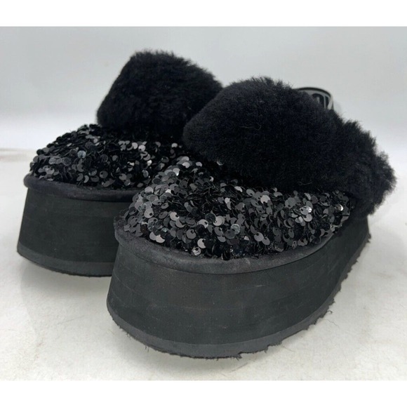 UGG Funkette Platform Womens Slipper Sandals Size 5 Stellar Sequin Black Slide - Picture 1 of 13